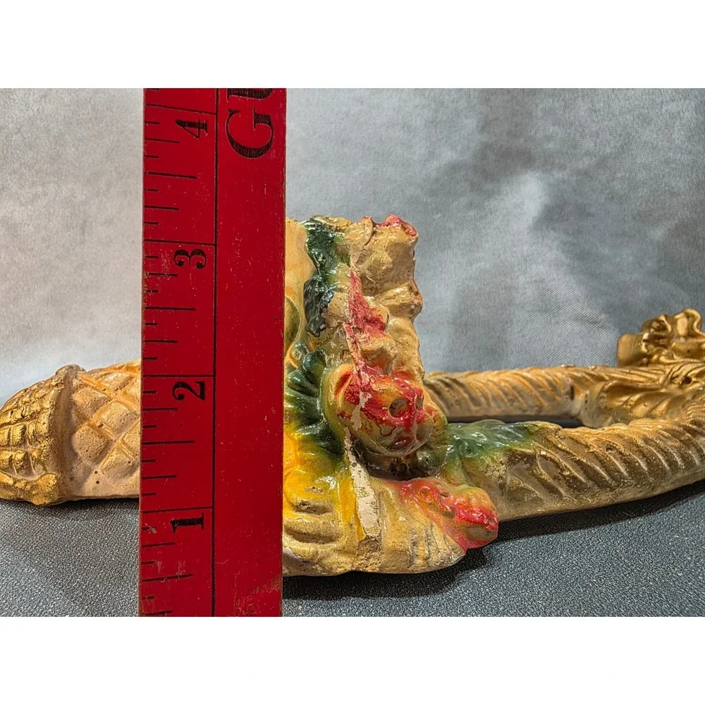 Vintage Chalkware Wall Pocket Planter Basket Floral Gold Bow Mid Century Decor